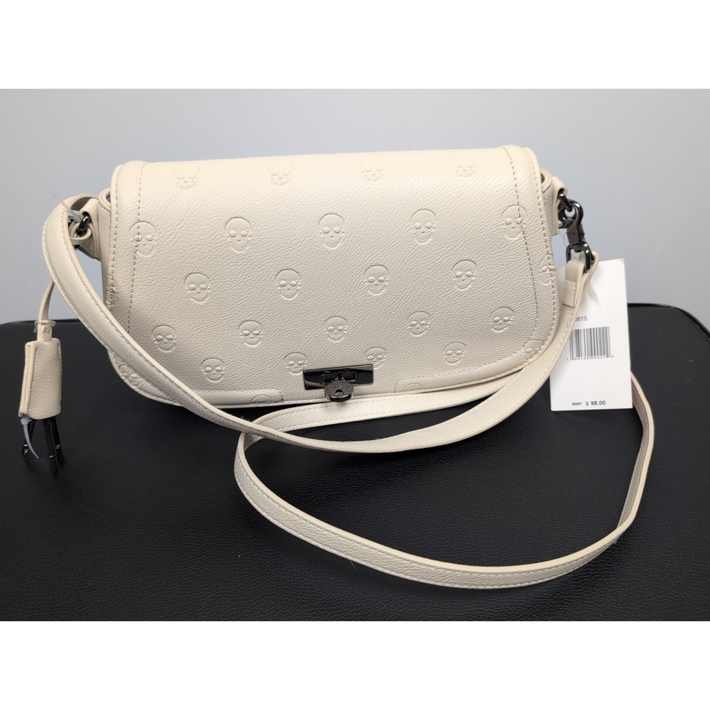 BETSEY JOHNSON Purse Skulls Embossed Crossbody Bag XOMARCI Chalk NWT - Picture 2 of 9
